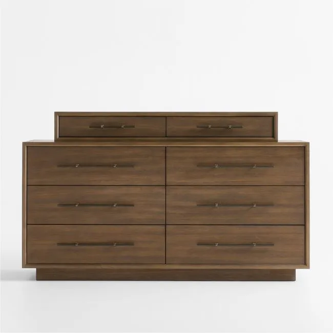 Larchmont 66" Stacked Oak Wood 8-Drawer Dresser