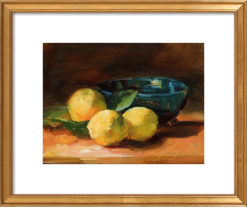 Lemons and Blue Bowl by Georgesse Gomez for Artfully Walls
