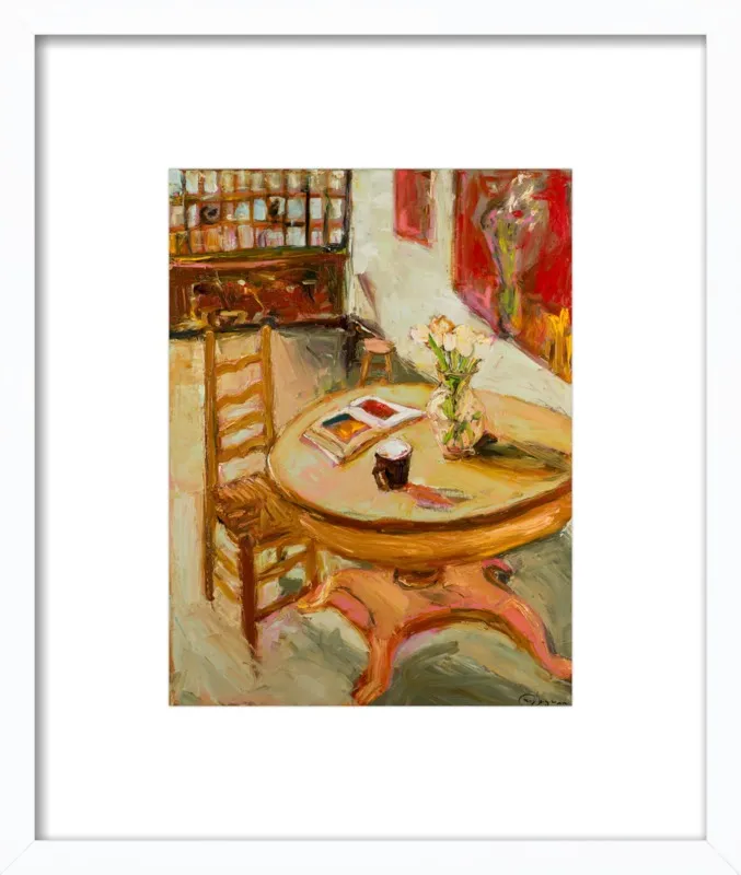 Still Life with open book on table by Ana Guzman for Artfully Walls