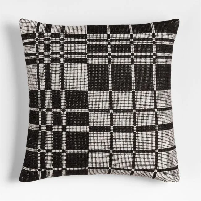 Wool/Linen Plaid 23"x23" Midnight Navy Throw Pillow with Feather Insert