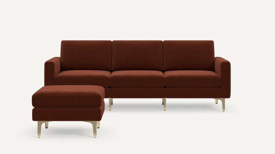 Nomad Sofa with Ottoman - Sienna - Performance Brushed Chenille / Brass - Metal / Block