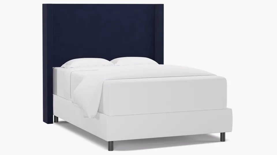 Modern Wingback Headboard, Navy Classic Velvet, Full