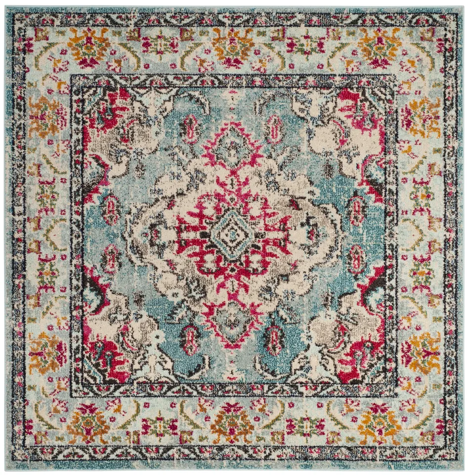 Arlo Home Woven Area Rug, MNC243J, Light Blue/Fuchsia,  5' X 5' Square