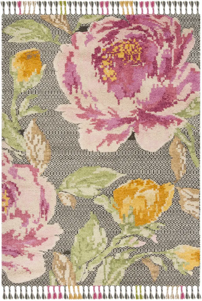 Arlo Home Hand Knotted Area Rug, KNY803U, Pink/Dark Grey,  6' X 9'