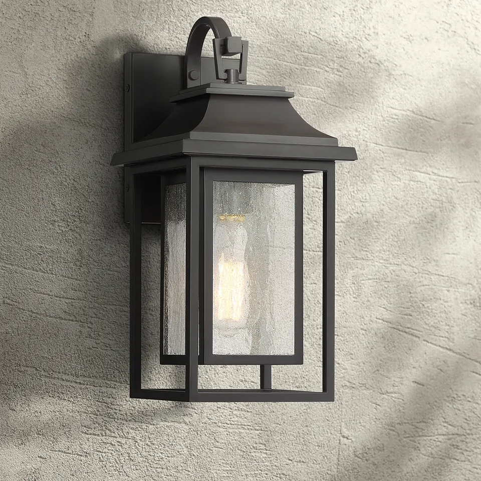 John Timberland Cecile 15" Bronze Box Lantern Outdoor Wall Light