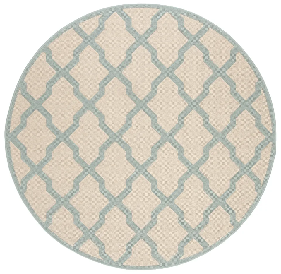 Arlo Home Indoor/Outdoor Woven Area Rug, LND122L, Cream/Aqua,  6' 7" X 6' 7" Round