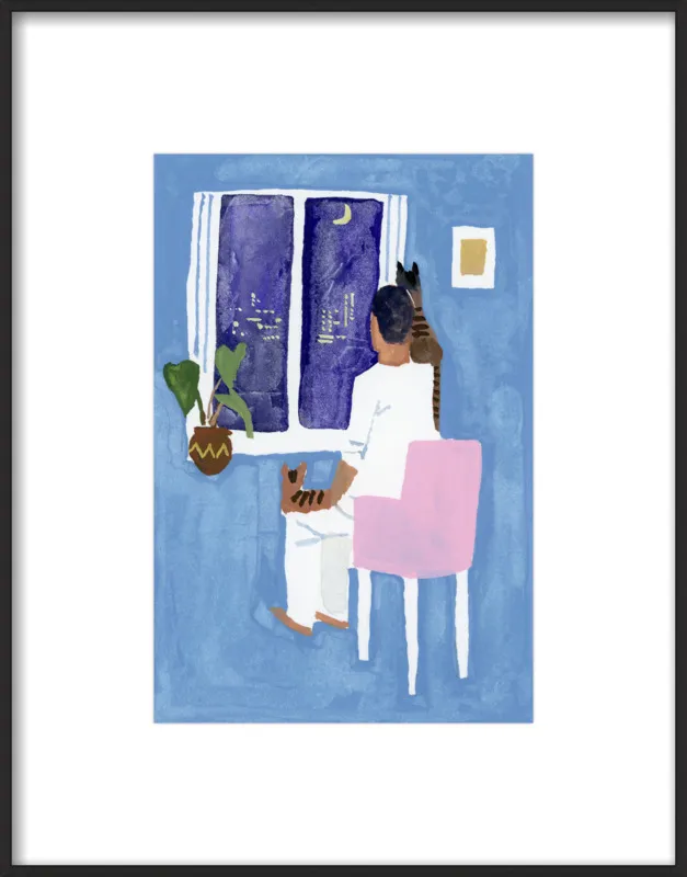 Look at the cat and the moon by Hiroyuki Izutsu for Artfully Walls