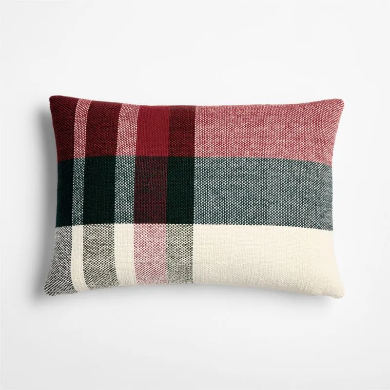 Holiday Plaid Organic Cotton 22"x15"  Red and Green Throw Pillow with Down-Alternative Insert