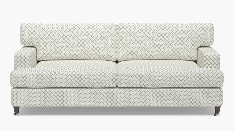 Classic Sofa, Jade Petite Lattice, Espresso with Antique Brass Caster