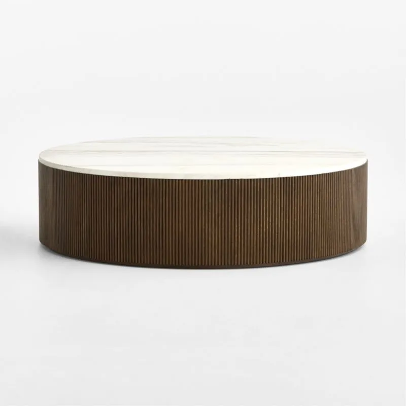 Troupe Marble and Oak Wood Ribbed 56" Round Coffee Table