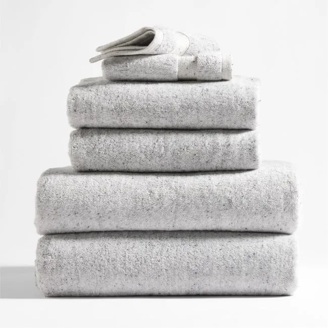 Classic Organic Turkish Cotton Grey Fleck Bath Towels, Set of 6
