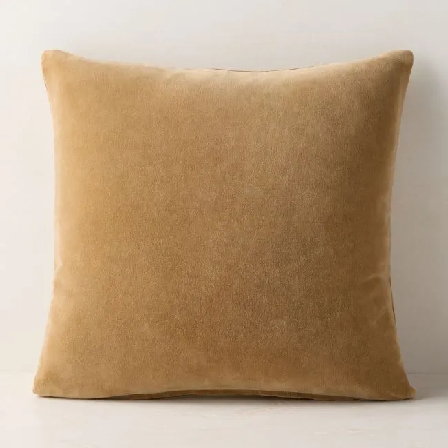 Encino Tan Organic Cotton Stonewashed Velvet Throw Pillow Cover 23"x23"