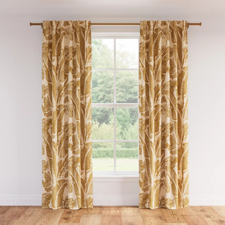 Printed Linen Curtain, Ochre Martinique® Encore, 50" x 96", Unlined