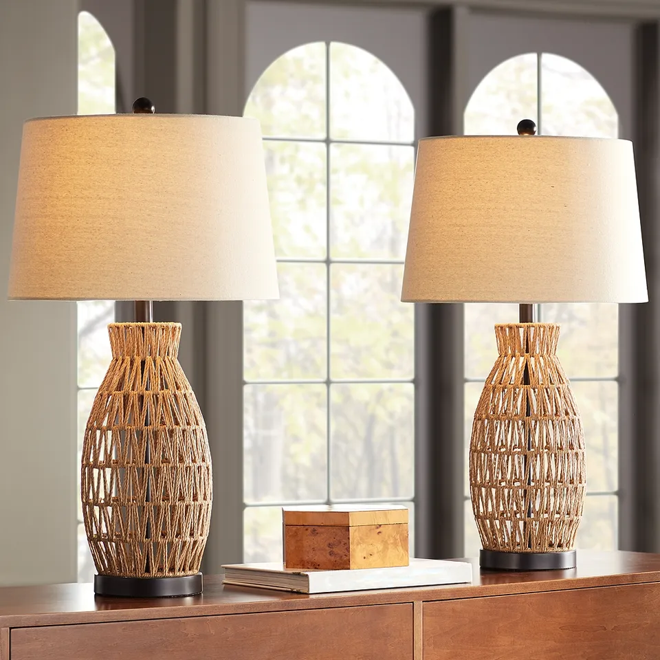 Possini Euro San Carlos 27" Rattan Wicker Table Lamps Set of 2