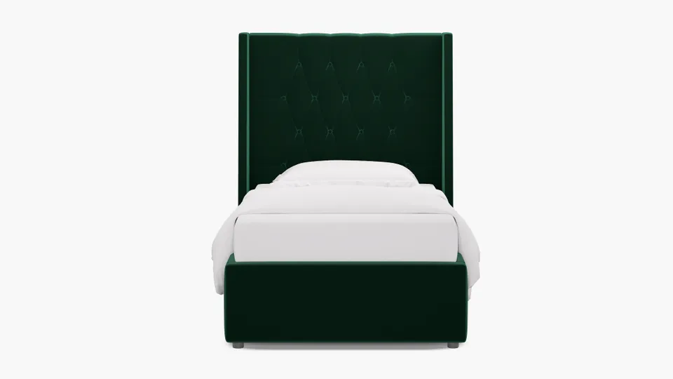 Tufted Wingback Bed, Spruce Performance Plush Velvet, Twin