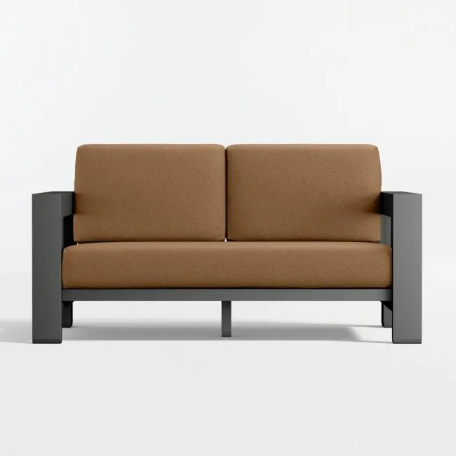 Walker 63" Metal Outdoor Loveseat with Cast Teak Sunbrella ® Cushions