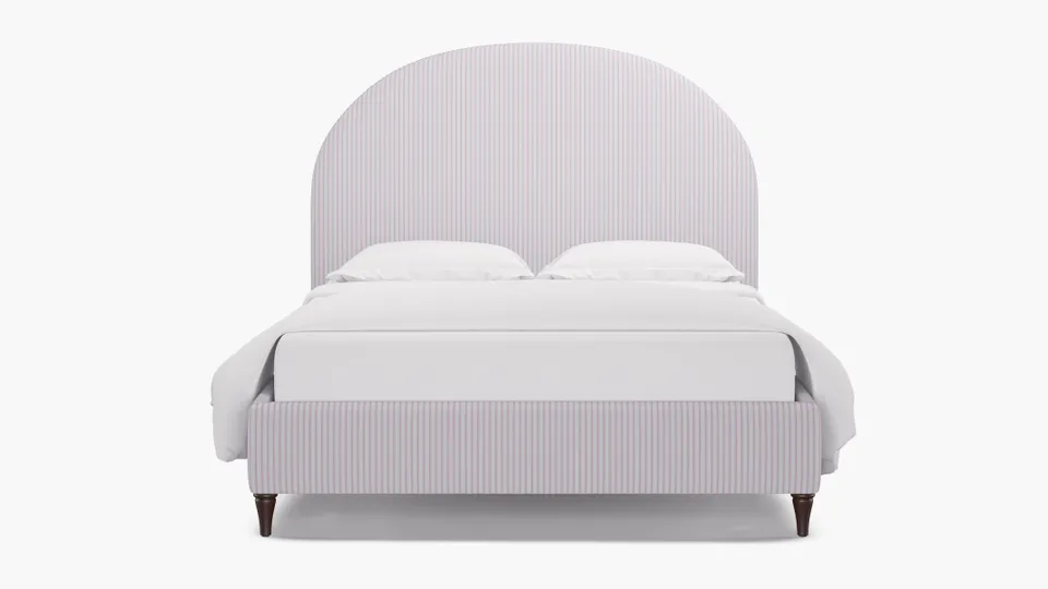 Demilune Bed, Pink Classic Ticking Stripe, Espresso Decorative Tapered Leg, King