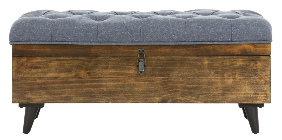 Liam Tufted Cocktail Ottoman - Navy/Dark Oak