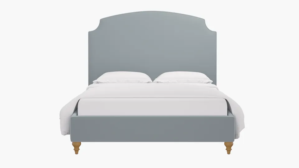 Cove Bed, Sterling Performance Velvet, Natural Decorative Tapered Leg, Queen