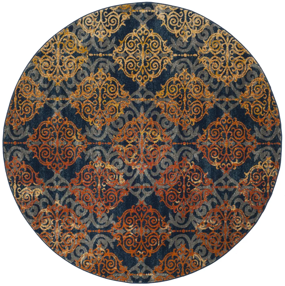 Arlo Home Woven Area Rug, EVK230S, Blue/Orange,  6' 7" X 6' 7" Round