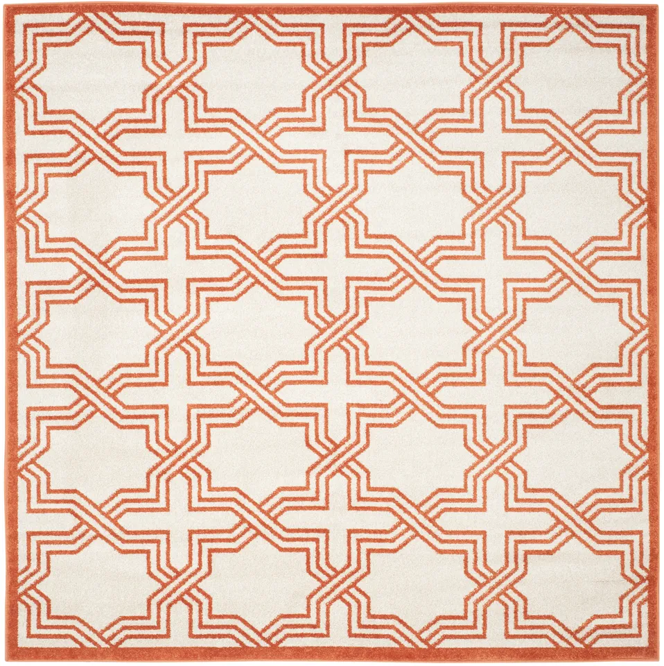 Arlo Home Indoor/Outdoor Woven Area Rug, AMT413F, Ivory/Orange,  7' X 7' Square