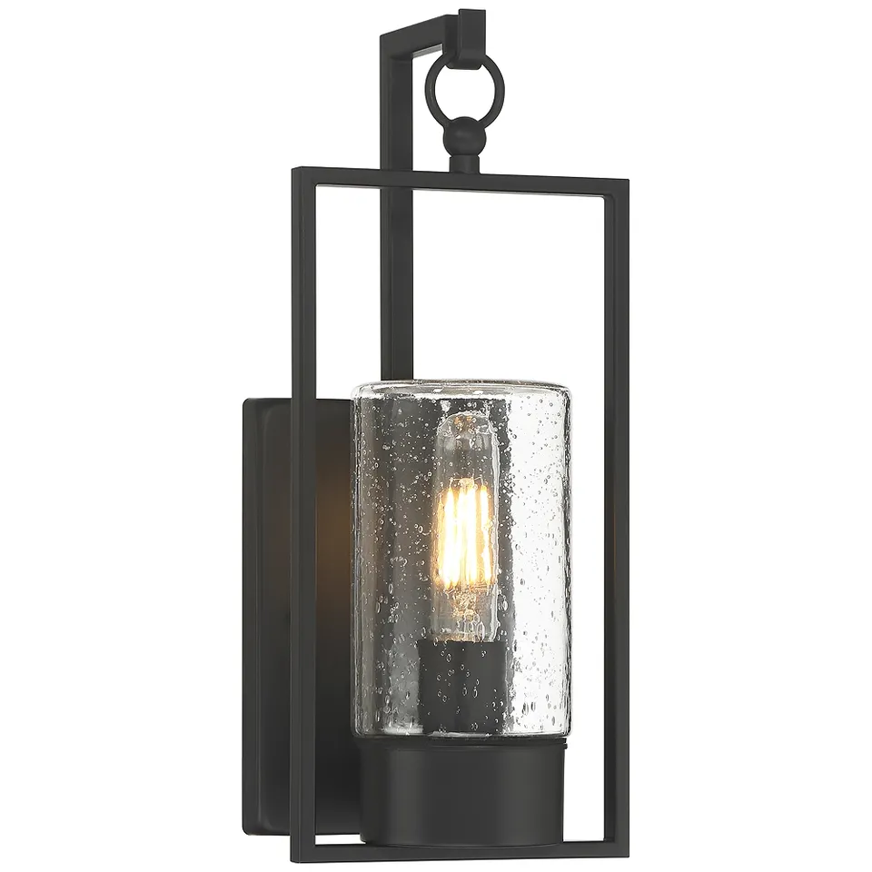 Nordvik 15" High Black and Seeded Glass Outdoor Wall Light