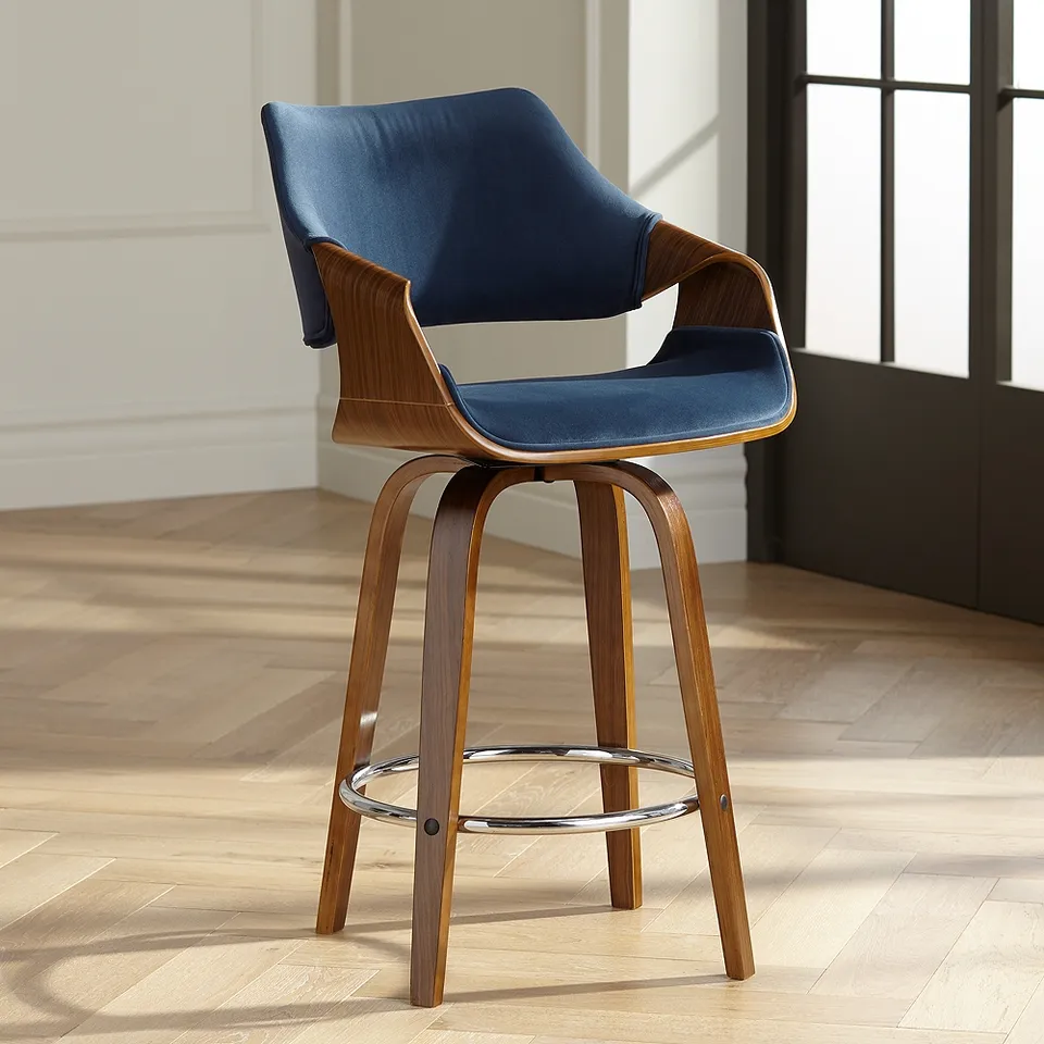 55 Downing Street Westin 25 3/4" Blue Velvet Swivel Counter Stool