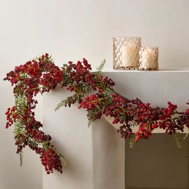 Faux Red Winter Berry Holiday Garland 72"