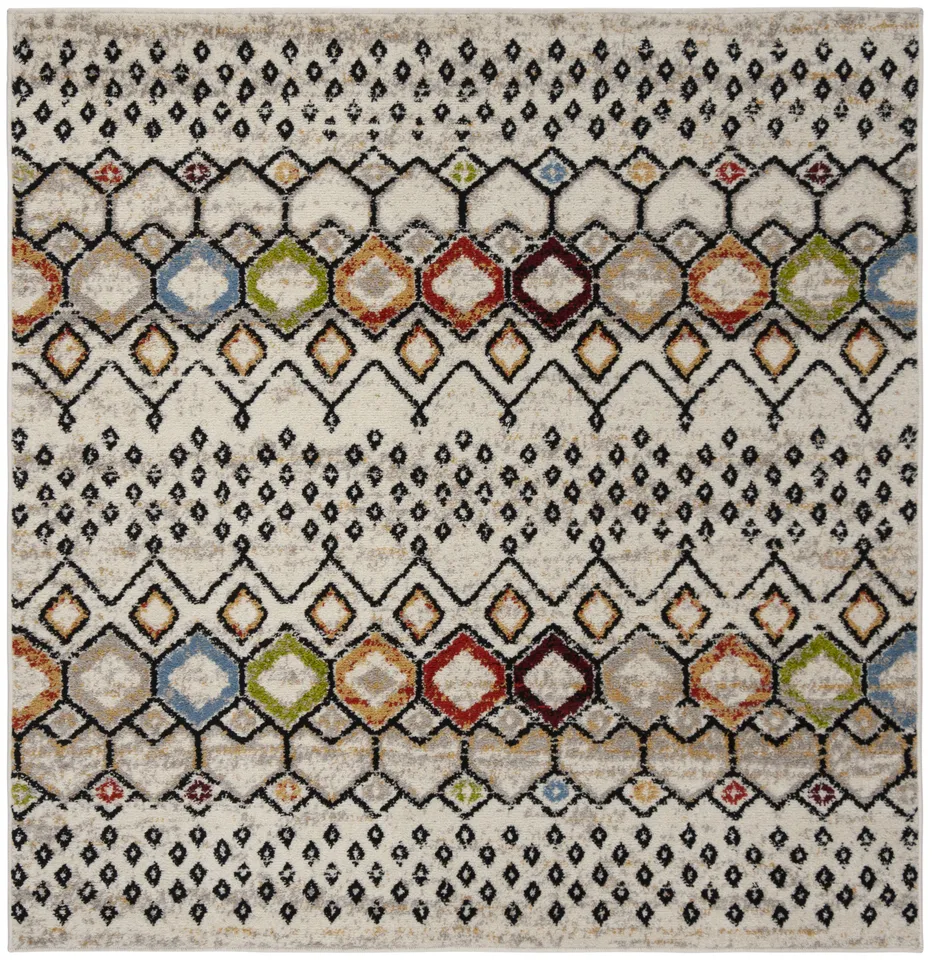 Arlo Home Woven Area Rug, AMS108K, Ivory/Multi,  5' 1" X 5' 1" Square