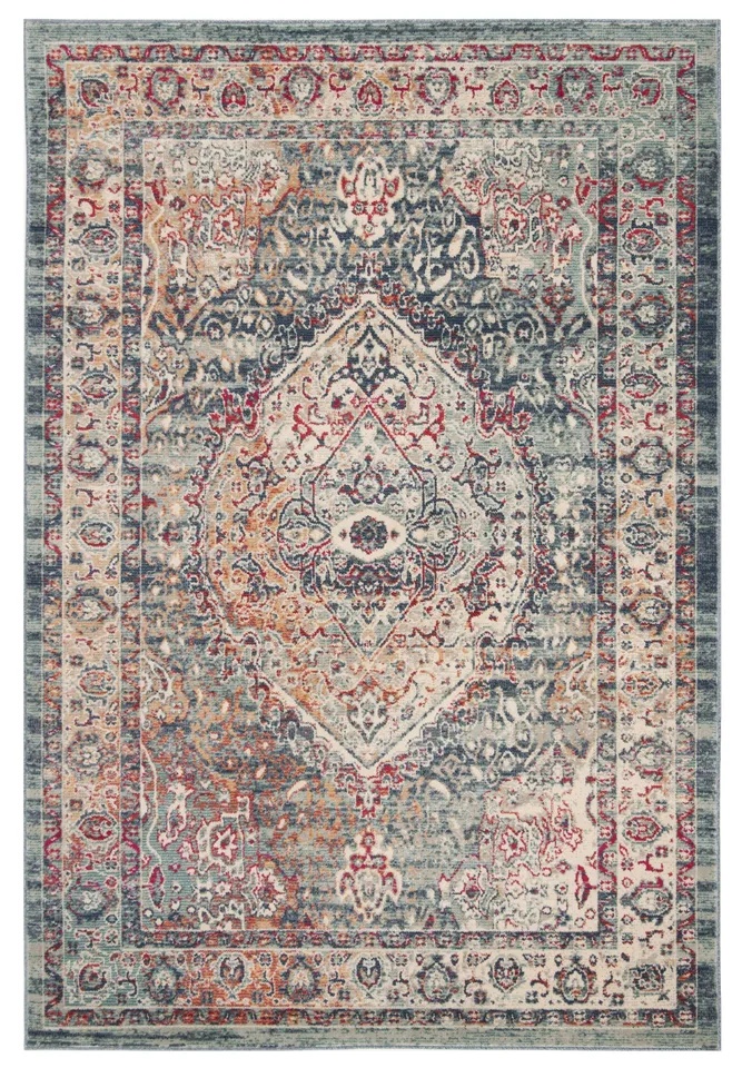 Arlo Home Woven Area Rug, MER314N, Navy/Aqua,  4' X 6'
