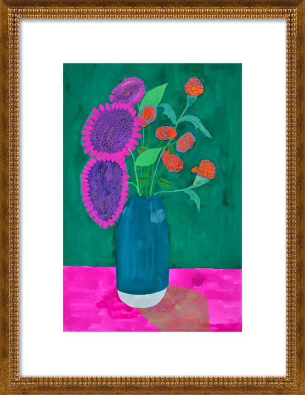 vase with sunflowers and carnations  by Christiane Drapela for Artfully Walls