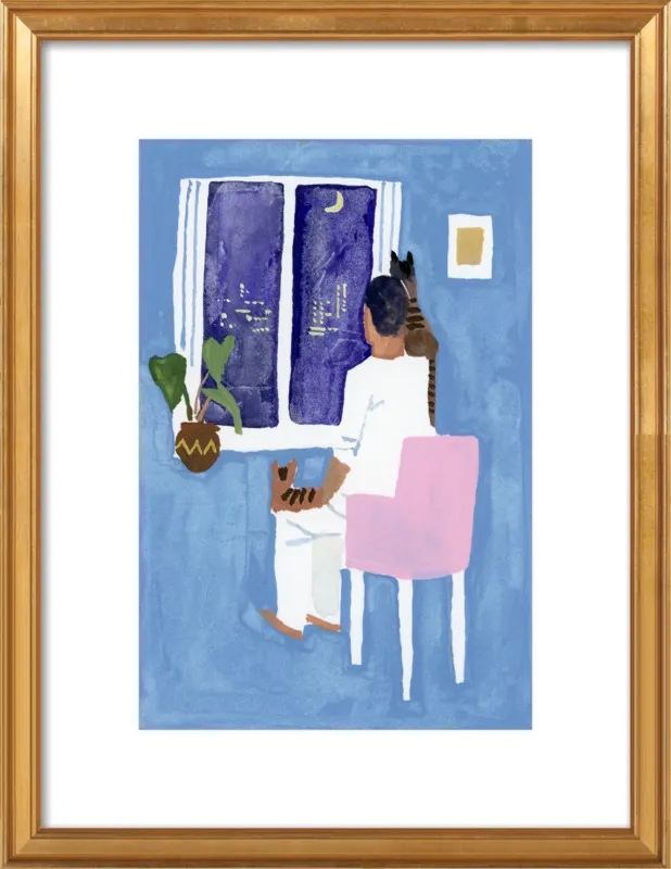 Look at the cat and the moon by Hiroyuki Izutsu for Artfully Walls