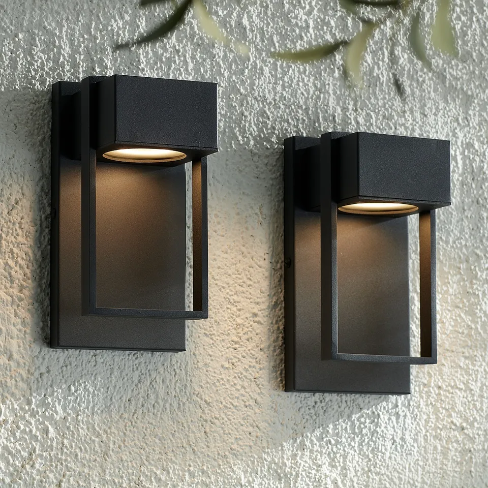 Possini Euro Pavel 9 1/2" High Black LED Outdoor Wall Light Set of 2