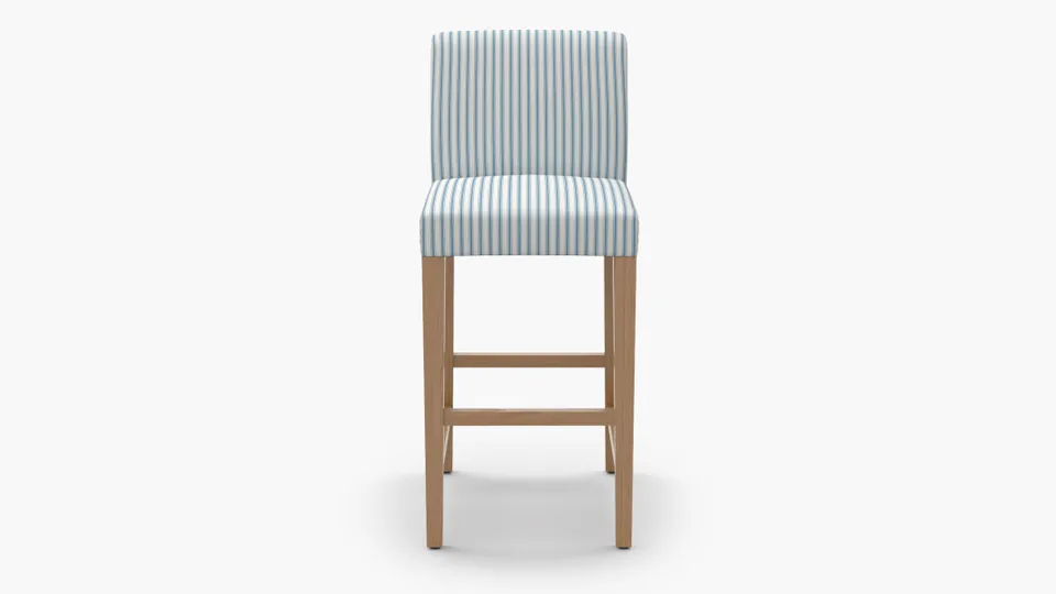 Signature Dining Bar Stool, Cornflower Classic Ticking Stripe, Natural Square Tapered Leg
