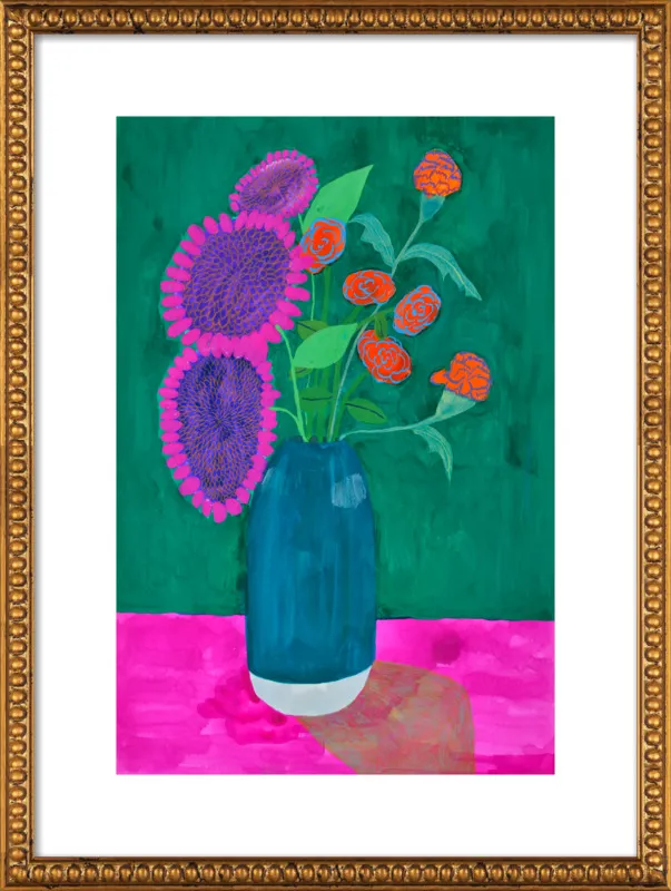 vase with sunflowers and carnations  by Christiane Drapela for Artfully Walls