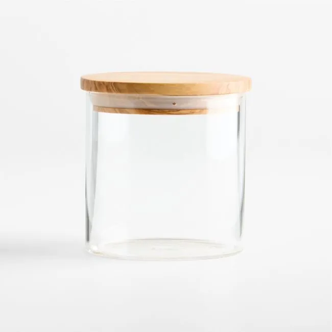 Small Round Glass Canister with Olivewood Lid