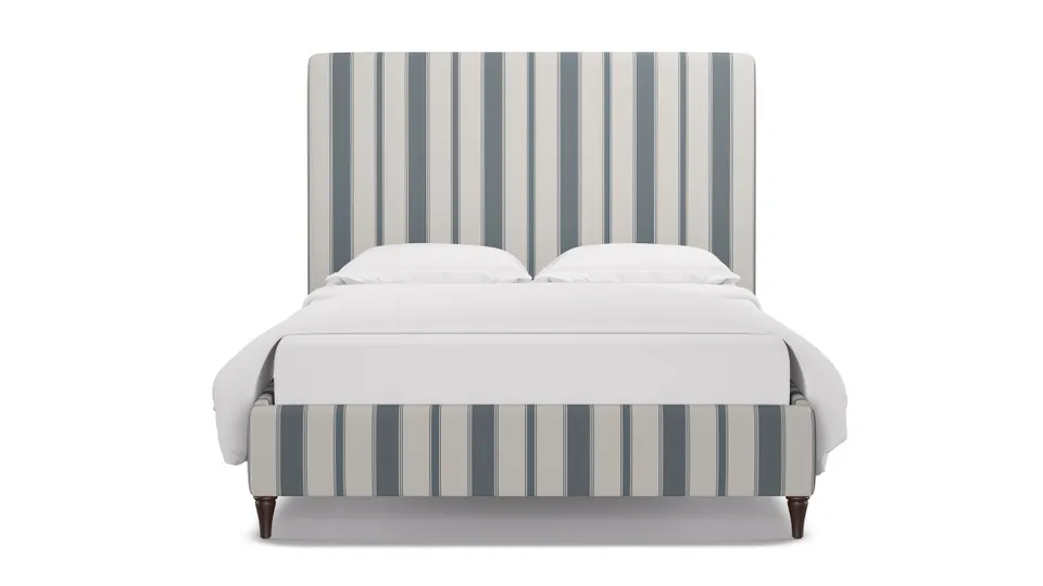 Classic Bed, French Blue Clarence Stripe, Espresso Decorative Tapered Leg, Twin
