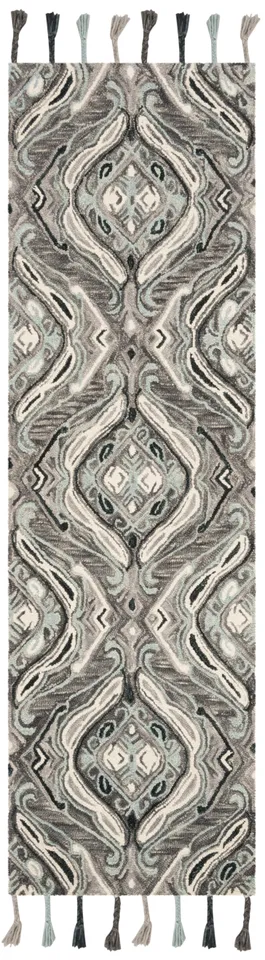 Arlo Home Hand Hooked Area Rug, SZN206A, Grey/Light Blue,  2' 3" X 8'