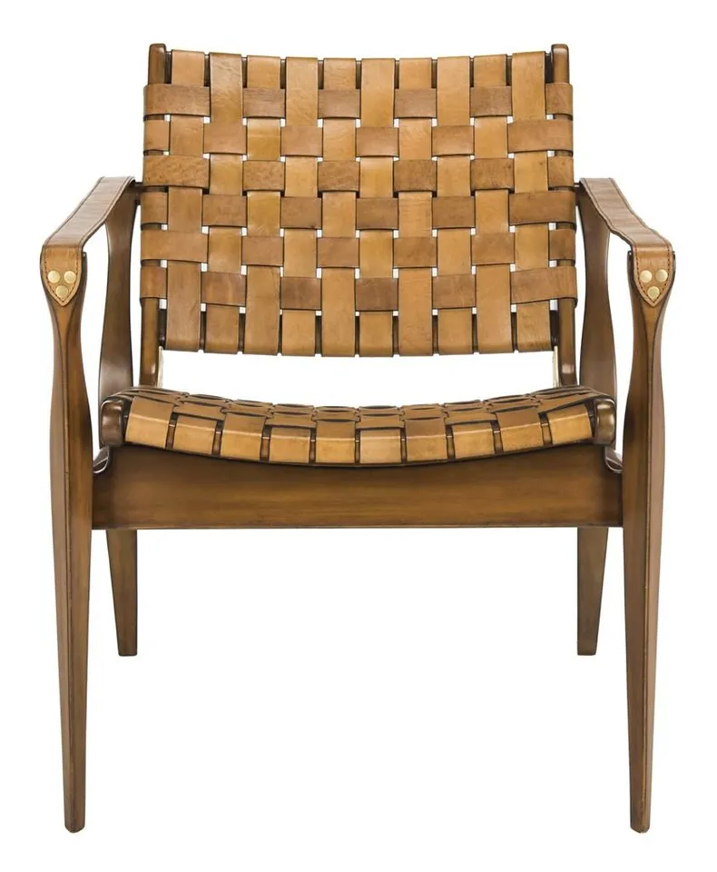 Dilan Leather Safari Chair - Brown - Safavieh