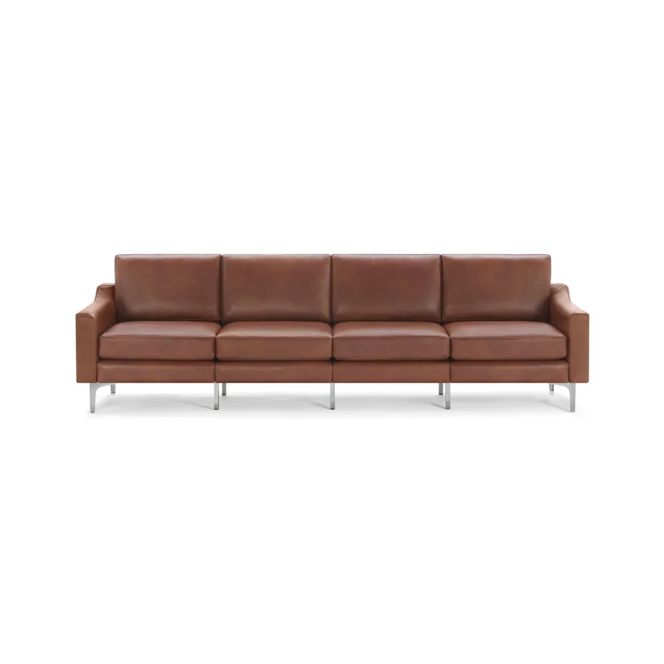 Nomad Leather King Sofa - Chestnut - Top Grain Leather / Chrome - Metal / Slope