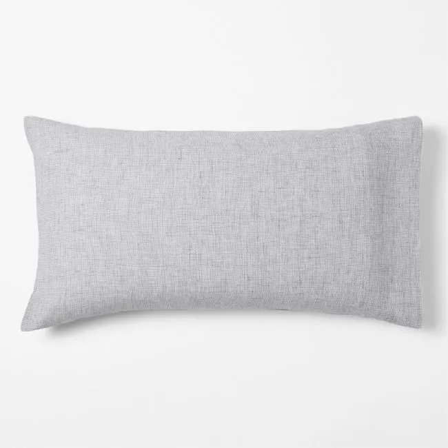 Aire Natural European Linen Midnight Navy Blue Reversible Grid King Bed Pillow Sham