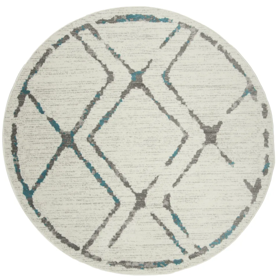 Arlo Home Woven Area Rug, SKY197D, Ivory/Blue,  6' 7" X 6' 7" Round