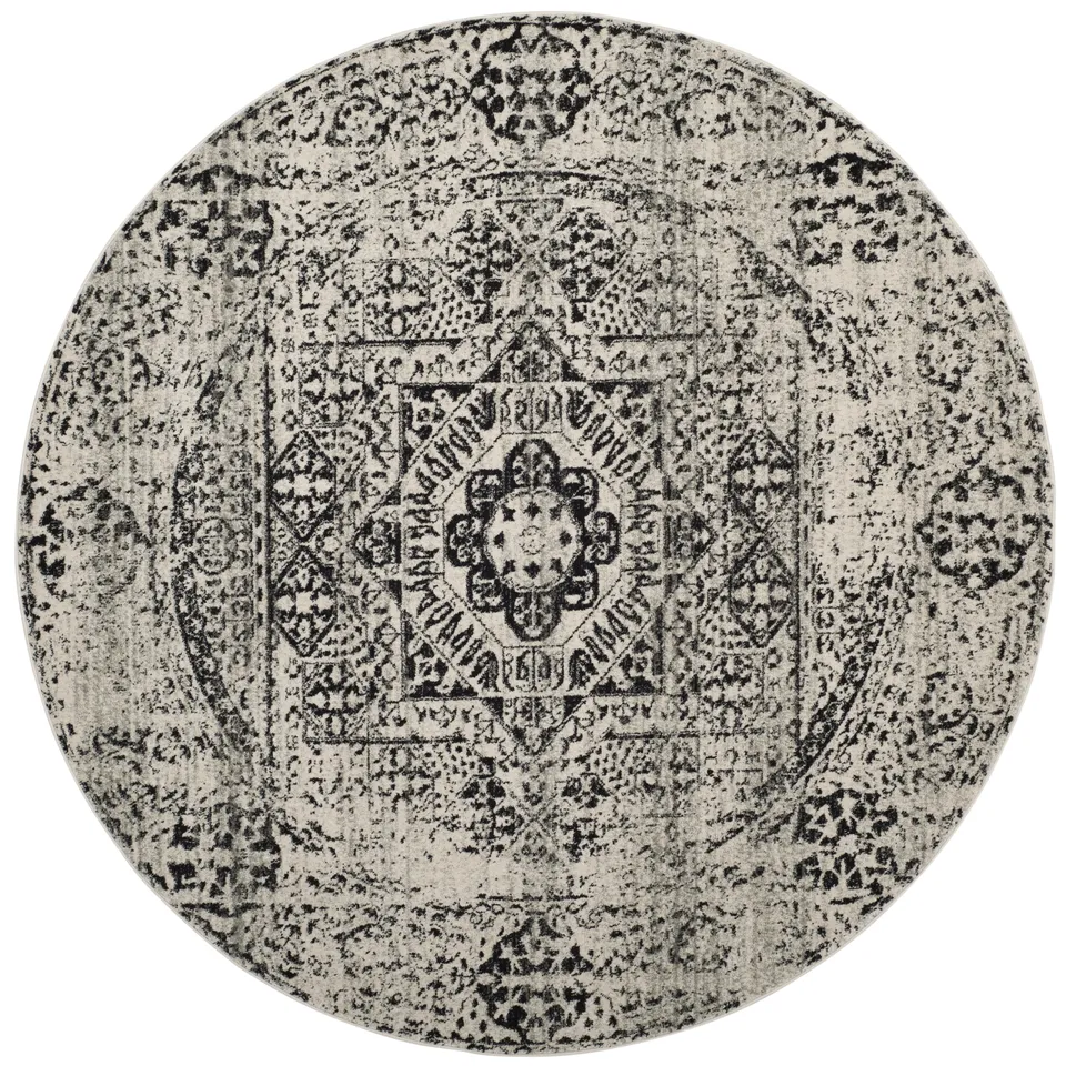 Arlo Home Woven Area Rug, EVK260T, Ivory/Black,  6' 7" X 6' 7" Round