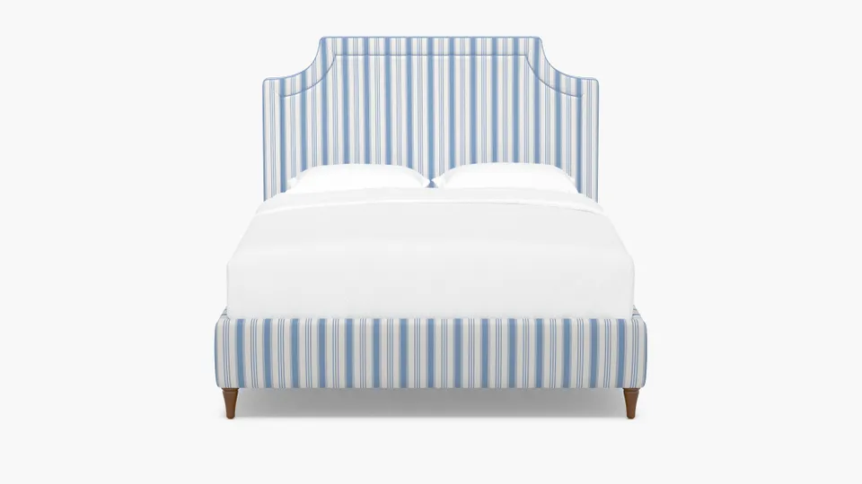 Deco Bed, Cornflower Regency Stripe, Walnut Decorative Tapered Leg, King