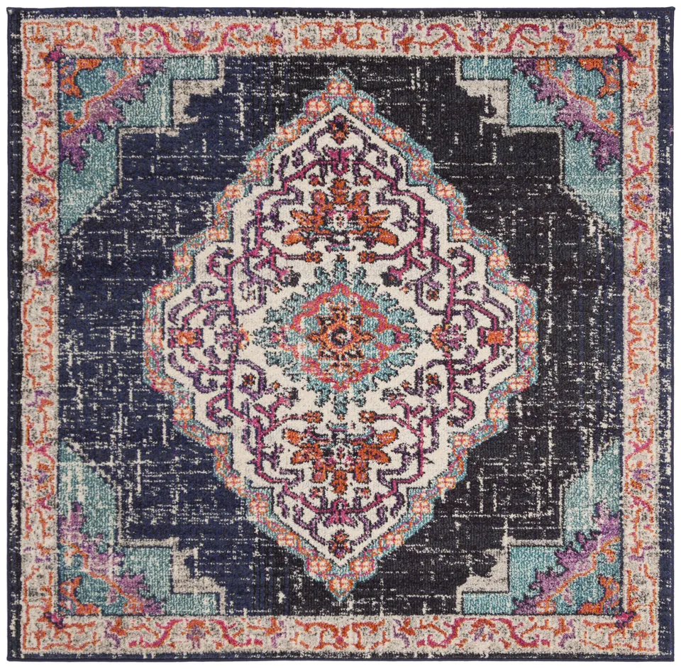Arlo Home Woven Area Rug, MNC254Z, Black/Blue,  5' X 5' Square