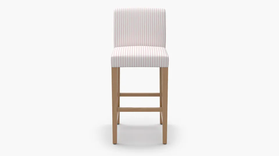Signature Dining Bar Stool, Pink Classic Ticking Stripe, Natural Square Tapered Leg