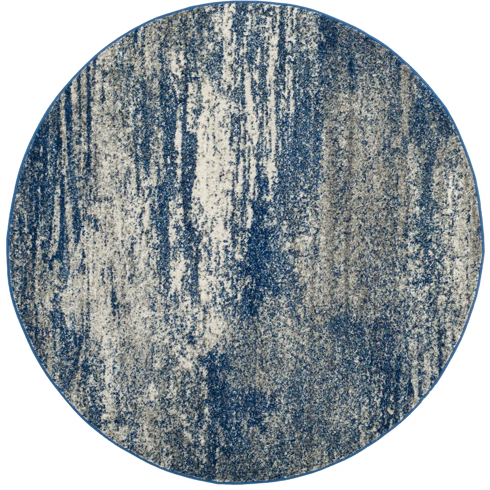 Arlo Home Woven Area Rug, EVK272A, Navy/Ivory,  5' 1" X 5' 1" Round