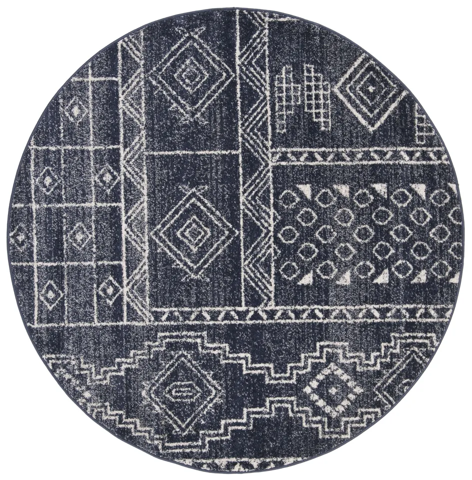 Arlo Home Woven Area Rug, ADR206N, Navy/Silver,  6' X 6' Round