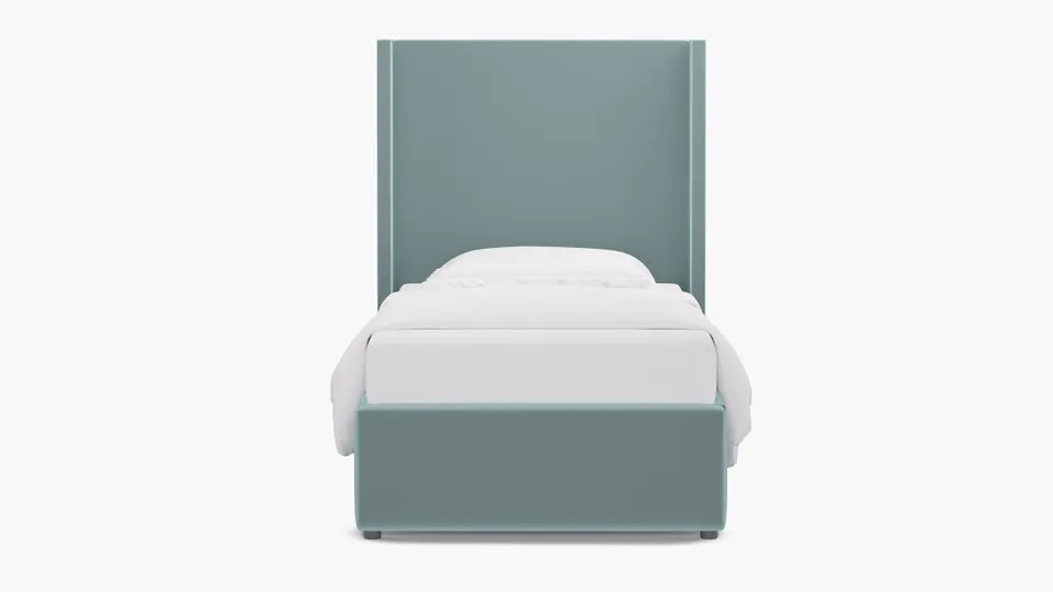 Modern Wingback Bed, Spa Performance Plush Velvet, Twin