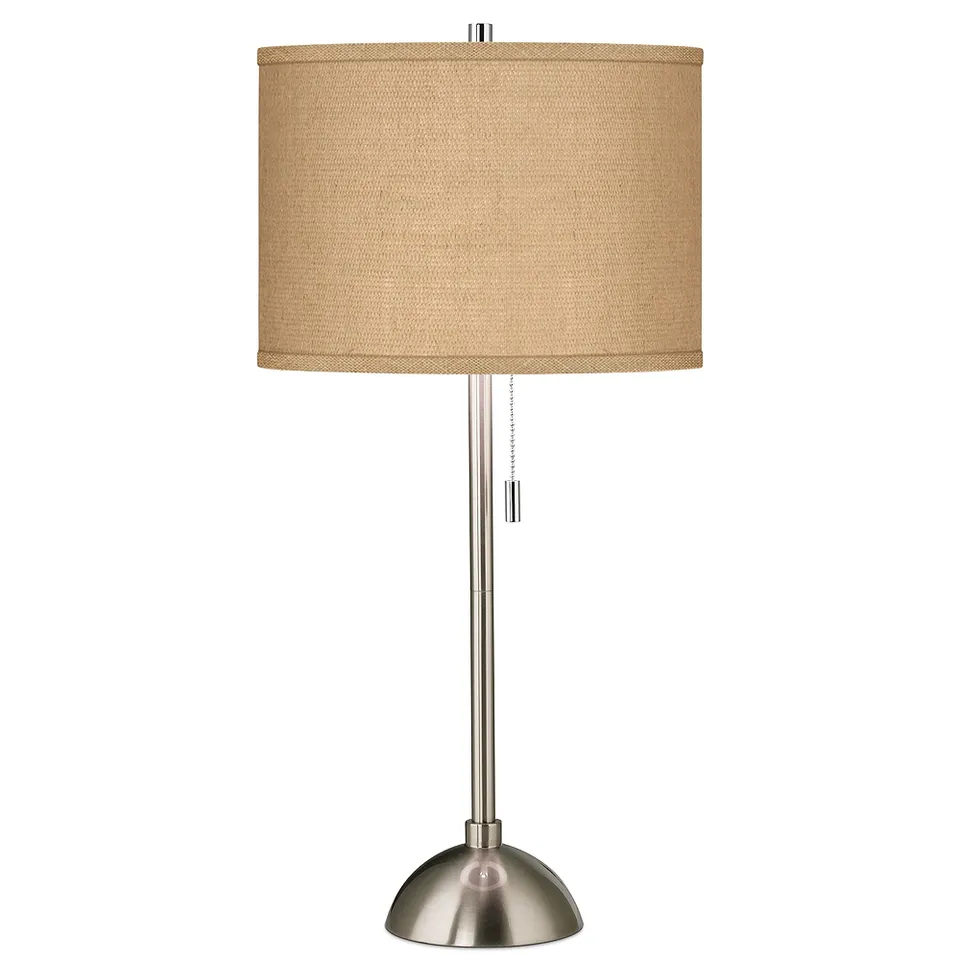 Possini Euro 28" Woven Burlap Shade Brushed Nickel Modern Table Lamp